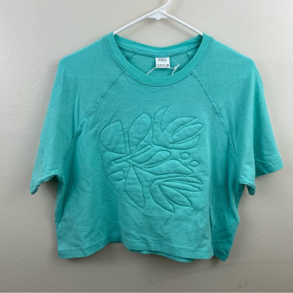NWOT Zara Kids Teal Embroidered Top Size 13-14